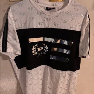 Phat Farm White and Black T-Shirt with Silver Details